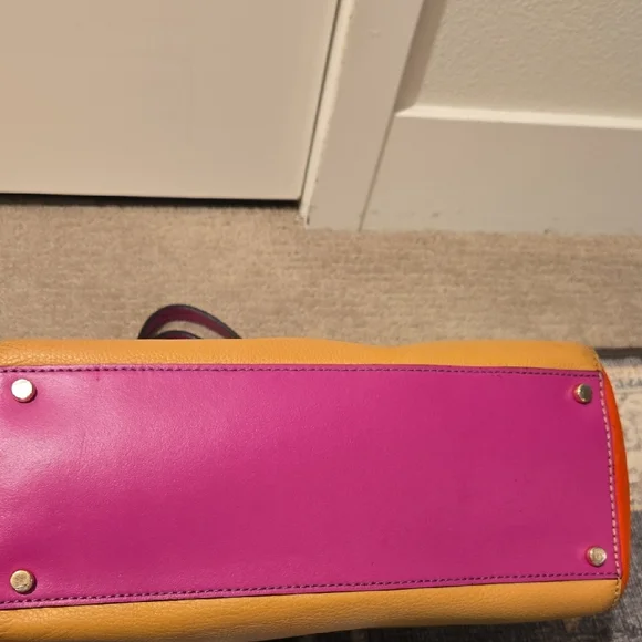 Kate Spade Colorblock Leather Tote Orange Pink Tan Shoulder Work Bag Spring - Picture 5 of 10
